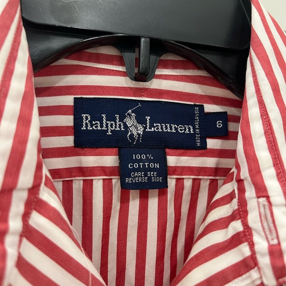 Vintage Ralph Lauren Women's Red/White Striped Shirt size 6 - Picture 2 of 11